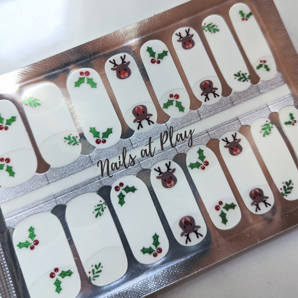5 for $15 Nail Wraps- Mistletoe and Rudolph (transparent French Manicure) - Picture 1 of 5